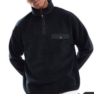 ASOS DESIGN oversized half zip fleece sweatshirt with chest pocket in black XXL